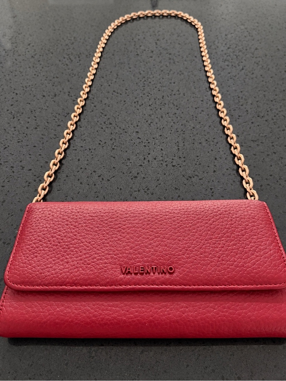 Authentic Valentino by Mario Valentino Red Pebbled Leather Wallet on Chain NWOT